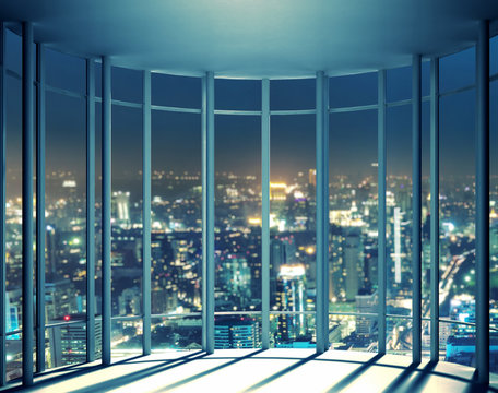 Night View Of Buildings From High Rise Window