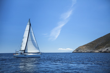 Fototapeta premium Sailboat in the calm sea. Sailing. Luxury yachts.
