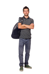 Student with backpack isolated on the white