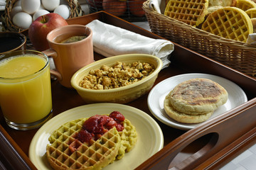 Continental Breakfast On Wood Tray