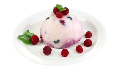 Delicious ice cream with fresh berries and mint leaves