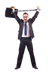 Businessman with chain isolated on the white