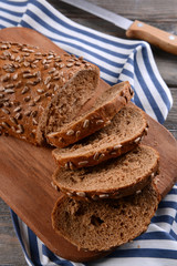Fresh bread on table close-up