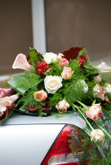 Flower bunch on wedding car