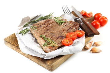 Delicious grilled meat isolated on white