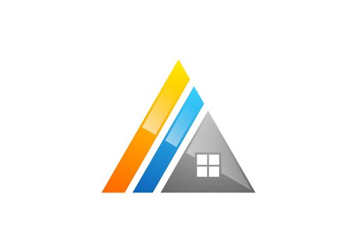 triangle house logo, real estate home triangle logo symbol icon architecture design