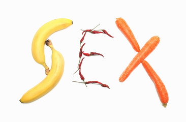 Sex, written with vegetables and fruit
