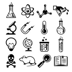 Chemistry and science black icon set