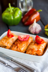 stewed stuffed cabbage with meat and tomatoes, Russian cuisine