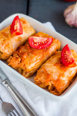 hot stuffed cabbage with meat and tomatoes Ukrainian cuisine