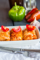 hot stuffed cabbage with meat and tomatoes Ukrainian cuisine
