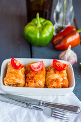 hot stuffed cabbage with meat and tomatoes Ukrainian cuisine