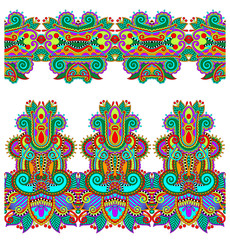 seamless ethnic floral paisley stripe pattern, border set, ukrai
