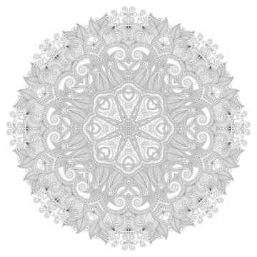 Circle lace ornament, round ornamental geometric doily pattern,