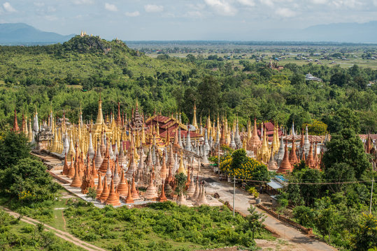 The group of oldest pagoda Shwe Indein located at Indein village in the area of Inle lake of Myanmar.
