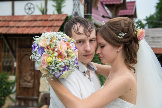 Beautiful married couple in the wedding day