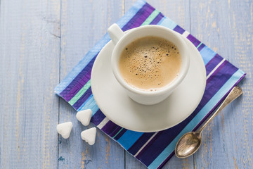 coffee cup black wooden board brown white