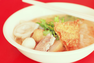 Thai Noodle on red table-instagram filter