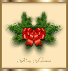 Fototapeta na wymiar Christmas background with christmas tree and a bow.