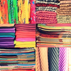 Set of textile material in a stack. Colorful cloth collection of