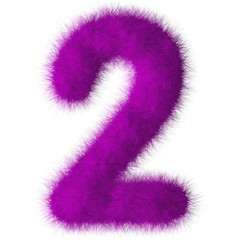 Purple shag 2 number font isolated on white background
