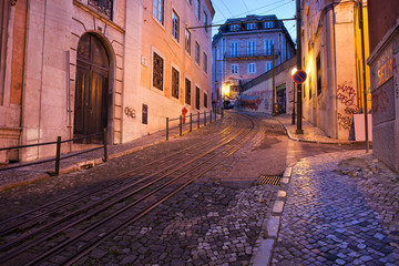 Fototapeta na wymiar Calcada da Gloria Street at Dusk in Lisbon
