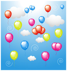 Fototapeta na wymiar Colored Balloons with Clouds