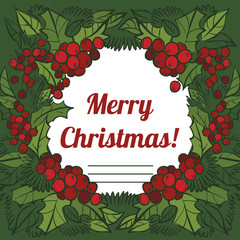 Christmas Greeting Card. Merry Christmas lettering, vector illus