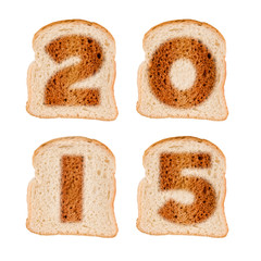 2015 greeting card on toasted slices of bread