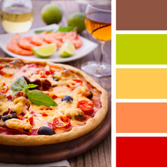 Pizza with seafood. Seafood Italian