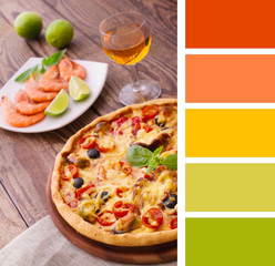 Pizza with seafood. Seafood Italian