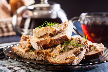 Slices of bread with baked pate