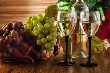 Bottle and glasses of white wine