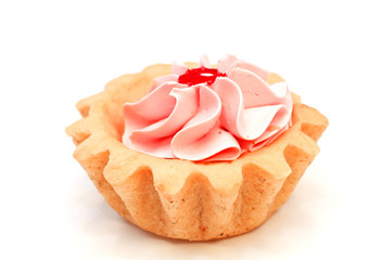 Cake basket with cream and fruit jelly