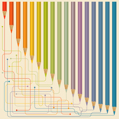 Illustration with colorful pencils and lines with same color