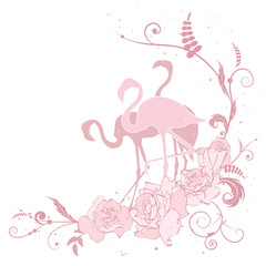 pink flamingo and roses