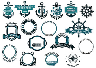 Fototapeta premium Set of nautical or marine themed icons and frames