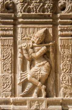 A Carving of Krishna on a Pillar in Melkote