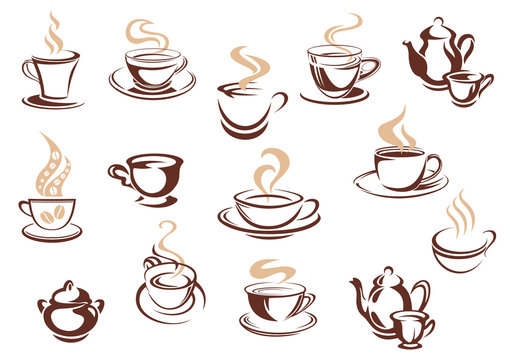 Set of doodle sketch coffee icons