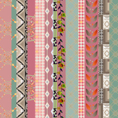 Patchwork retro geometrical floral pattern background