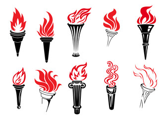 Set of burning torches