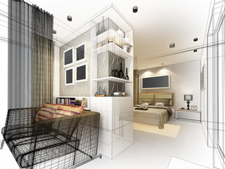 abstract sketch design of interior bedroom