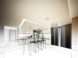 abstract sketch design of interior kitchen