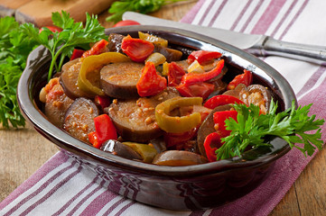 Steamed vegetables - eggplant, peppers and tomatoes