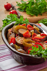 Steamed vegetables - eggplant, peppers and tomatoes