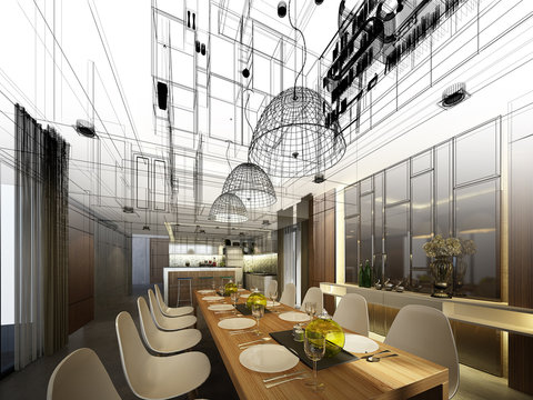 abstract sketch design of interior dining