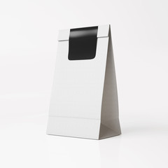 White paper bag with black sticker
