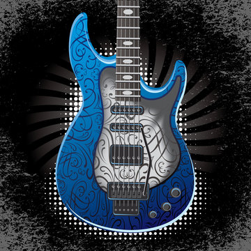 banner with acoustic guitar on black background