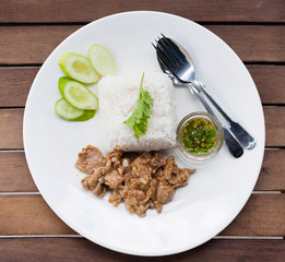 Fried pork spare ribs with garlic and pepper.