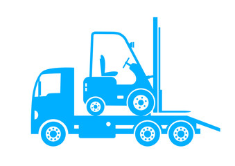 Blue tow truck and forklift on white background